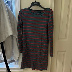 Toad&Co Striped Long Sleeve Dress in Blue/Green and Red